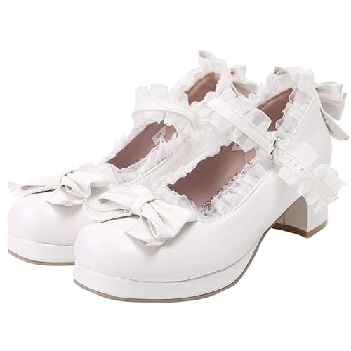 LUXMAX Women Kawaii Mid Block Heel Mary Jane Rockabilly Pumps with Bow Platform Chunky Heel Cute Sweet Shoes - Image 1