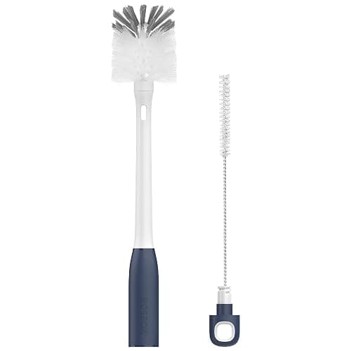 ROSEOK 2 in 1 Long Handle Bottle Brush with Straw Brush for Cleaning Glass, Sports Bottle, Coffee Mug,Navy Blue,1 Pack - Image 1