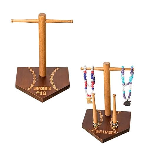 BYFDIY Custom Baseball Drip Display Wooden Personalized Name Number Championship Softball Ring Holder Display Sports Necklace Holder Organizer Baseball Jewelry Stand Birthday Gifts - Image 1