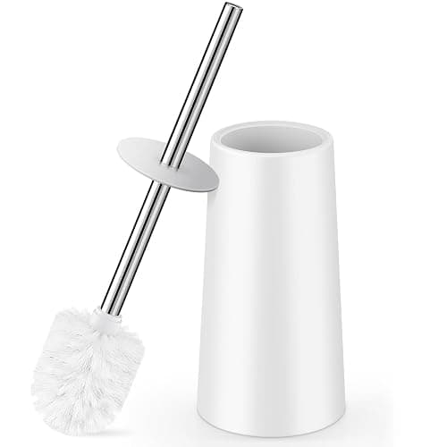 Toilet Brush and Holder, Toilet Brush with 304 Stainless Steel Long Handle, Toilet Bowl Brush for Bathroom Toilet-Elegant-Cleaning-Bristles(White) - Image 1
