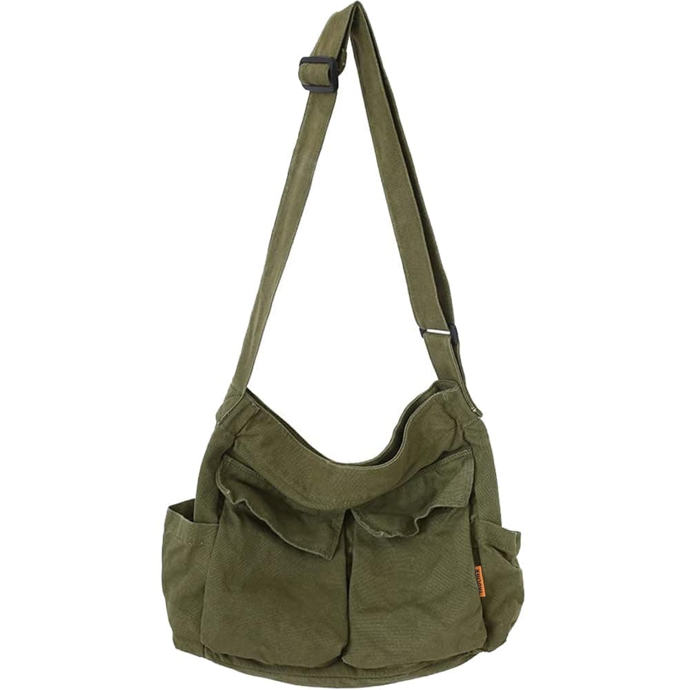 Canvas Messenger Bag Large Hobo Crossbody Bag with Multiple Pockets Casual Shoulder Tote Bag for Women and Men - Image 1