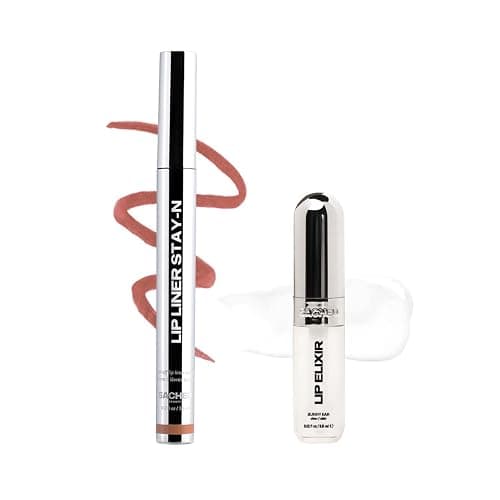 Sacheu Lip Liner STAY-N & Lip Elixir Bundle — Long Lasting Matte Lip Tattoo, Transfer Proof Lipstain Infused with Hyaluronic Acid & Vitamin E, for All Skin Types — P-inked and Clear - Image 1