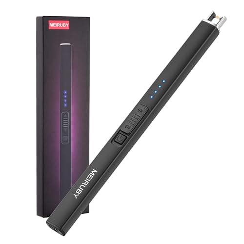 MEIRUBY Lighter Electric Candle Lighter Long Electronic Rechargeable USB Arc Windproof Flameless Lighters for Candle Camping BBQ Birthday Women's Day Gifts for Women Mom Wife Men, Balck - Image 1