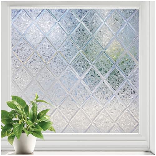 rabbitgoo Window Privacy Film, Decorative Privacy Window Film Sun Blocking, Frosted Glass Cling for Home Door, Non-Adhesive Static Cling Sticker Covering Heat Blocker, Clear, 17.5" x 78.7" - Image 1