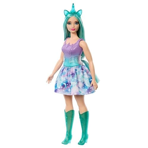 Barbie Unicorn Doll with Turquoise Fantasy Hair, Pastel Outfit, Curvy Body Type & Unicorn-Themed Accessories - Image 1