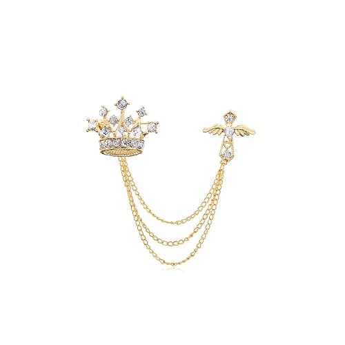 Cross Crown Long Chain Brooch, Rhinestone Tassel Brooch Pin,Retro Crystal Suit Pins Collar Pin,Coat Tassel Chain Lapel Pins for Men's Suit Accessories - Image 1
