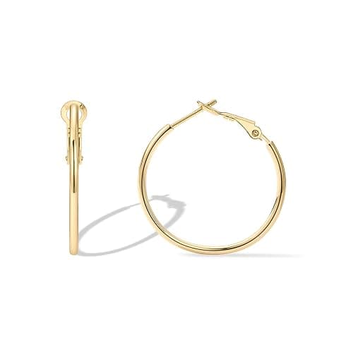 PAVOI 14K Gold Plated 925 Sterling Silver Post Hoops | Large Hoops Earring | Lightwight Gold Hoop Earrings for Women - Image 1