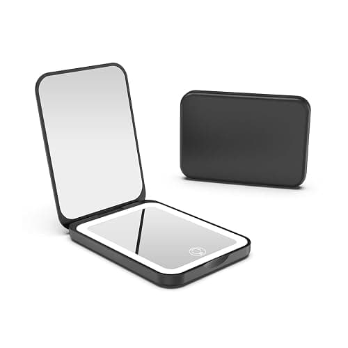 Kintion 1X/3X Pocket Mirror, 3 Color Lighting LED Compact Mirror (Black) | Rechargeable Dimmable Travel Mirror for Purse, Portable, Folding, Handheld, Small Lighted Mirror for Women Gift - Image 1