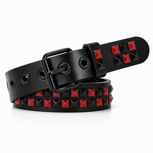 SNCEAW Studded Belt, Metal Punk Rock Rivet Y2K Leather Belt with Bright Pyramid Studded for Women Men - Image 1
