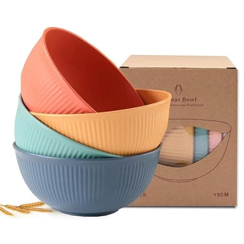 PUPOPIK Cereal Bowls Unbreakable 24 OZ, Plastic Bowls Reusable Light Weight Bowl, Microwave and Dishwasher Safe BPA Free Cereal Bowls heat Straw Bowl for Serving Soup and Salad - Image 1