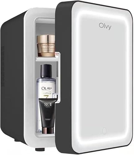 Olvy Kosmetik Kühlschrank 4 Liter, Tragbarer Mini Kühlschrank mit LED Spiegel, Klein Skincare Fridge, Kühl und Heiß für Zimmer, Schwarz - Image 1