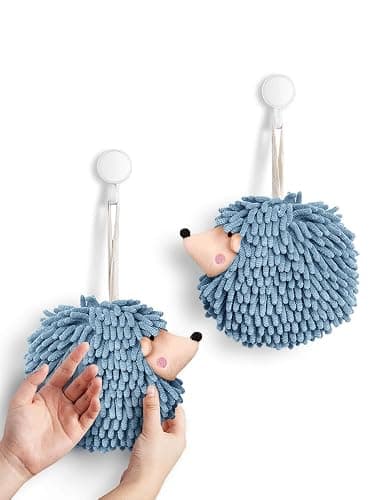 Sophie & Panda Fuzzy Ball Hand Towels (Set of 2) - Dry Your Hands Instantly and conveniently with This Creative Hand Towel Hedgehog Decorative Towels for Bathroom (Pack of 2, Blue) - Image 1