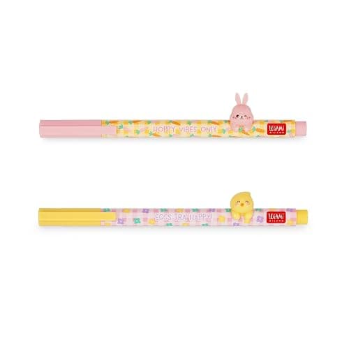 Legami - Set di 2 Penne Gel Lovely Friends, Hoppy Easter, Edizione Limitata, Animaletto Decorativo Rimovibile e Ricombinabile, Evita il Rotolamento, Inchiostro Rosa e Viola - Image 1