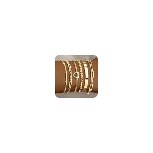 HERIER Gold Bracelets for Women 18k Gold Plated Bracelet Stack Bangle Cuff Bracelet Set for Women Non Tarnish Beaded/Paperclip/Cuban Link Chain Bracelets Jewelry for Women Trendy - Image 1