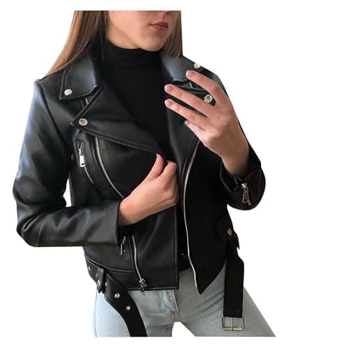 Manteau Femmes Veste Cuir Zipper Veste Courte Cuir Moto Biker Blazer Vintage Manches Longues Couleur Unie Mode Blousons Fermeture éclair Femme Grande Taille Veste Cuir Printemp Automne - Image 1