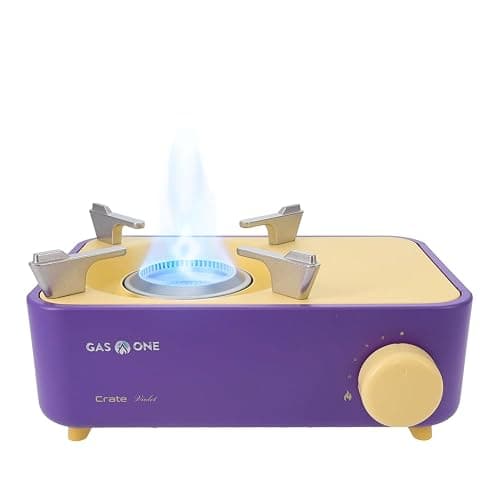Gas One Butane Fuel Camp Stove – Crate Series - Mini Stove for Camping, Hiking – Portable Gas Stove with Spiral Flame – Even Heat Distribution – Modern and Easy to Use (Violet) - Image 1
