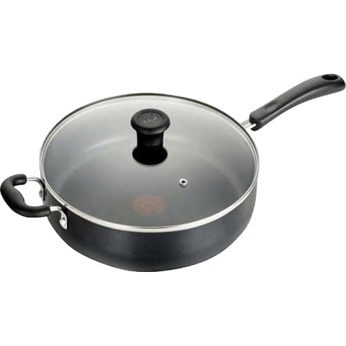 T-Fal Specialty Nonstick Saute Pan with Glass Lid 5 Quart, Oven Broiler Safe 350F, Cookware, Deep Frying Pan with Handle, Skillet, Kitchen, Pots and Pans, Dishwasher Safe, Black - Image 1