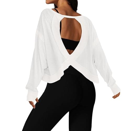 UNIANKIYA Open Back Workout Tops for Women Long Sleeve Cropped Athletic Clothes Gym Running Yoga Low Impact Sports T Shirts - Image 1