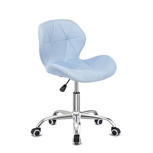 Hadwin PU/Linen/Velvet/Boucle Modern Swivel Office Chair, Height Adjustable Padded Armless Desk Chair, Makeup Chair with Wheels for Bedroom, Home Office (Linen, Blue) - Image 1