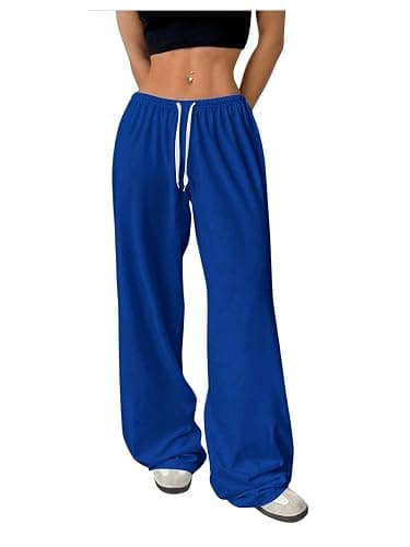 RoseSeek Women's Drawstring Waist Straight Streetwear Long Wide Leg Pants Casual Loose Baggy Workout Long Fall Sweatpants - Image 1