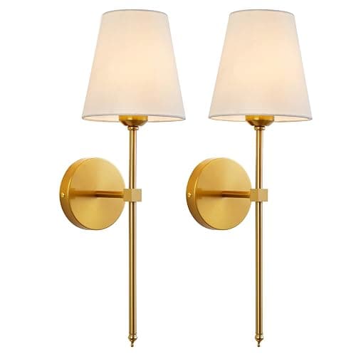 KUAUGST Wall Sconces Sets of 2, Retro Industrial Wall Lamps, Bathroom Vanity Sconces Wall Lighting with White Fabric Shade, Suitable for Bedroom Living Room Corridor Kitchen - Image 1