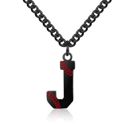 AIAINAGI Baseball Initial A-Z Letter Necklace - Men's Baseball Charm Pendant in Stainless Steel Silver Chain, 22inch Personalized Gift - Image 1