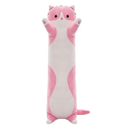 SHINUOER Cute Cat Plush Long Body Pillow – Soft Cartoon Stuffed Animal Doll, Kawaii Cat Plushie Cuddle Toy Gift for Kids, Girls & Girlfriend (Pink, 19.7 Inch) | Kawaii Cat Plushie Toy - Sleeping Hugging Pillow Bedtime Cartoon Doll, Gifts for Kids, Girls & Girlfriend (Pink) - Image 1