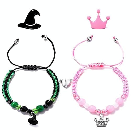 Elphaba Galinda Matching Bracelets -Braided Friendship Bracelet- Rhinestone Crown Witch Hat Matching Bracelets -Couples BFF Accessories Gifts for Fans Party Dress Decor - Image 1