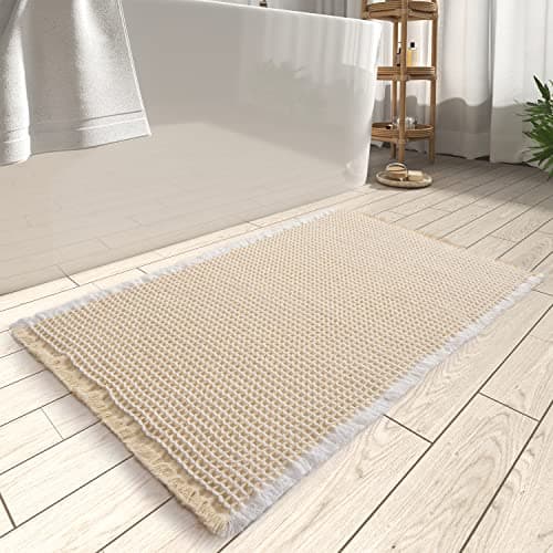 AMOAMI Upgraded Waffle Bath Mat, Super Absorbent Non Slip Bath Mats for Bathroom Floor, Machine Washable Bathroom Rugs with Tassels, Rubber Backed Bathroom Mat, Ultra Soft, 24" x 36" - Image 1