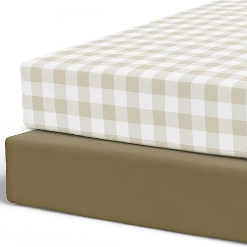 Pobibaby - 2 Pack Premium Fitted Baby Boy Crib Sheets for Standard Crib Mattress - Ultra-Soft Jersey Knit, Safe and Snug, and Stylish Ocean Crib Sheet (Gingham Khaki) - Gingham Khaki - Crib Sheets 2 Pack - Image 1