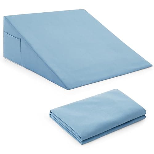 Horbaunal Blue Bed Wedge Pillow Cover, 24" L x 24" W x 12" H | Wedge Pillow Case Cover, Zipper Design, Side Pocket for Storage, Pillow Not Include - Image 1