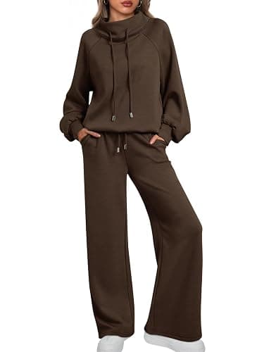 AUTOMET Lounge Sets for Women Sweatsuits 2 Piece Outfits 2025 Fall Drawstring Sweatshirt Wide Leg Sweatpants Tracksuit - Image 1