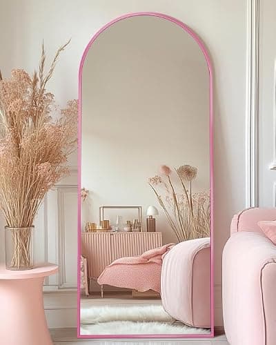 Antok 58" x19” Arched Full Length Floor Mirror, Pink Aluminum Frame, Free Standing/Wall Mount/Leaning for Bedroom, Living Room, Dressing Room - Image 1