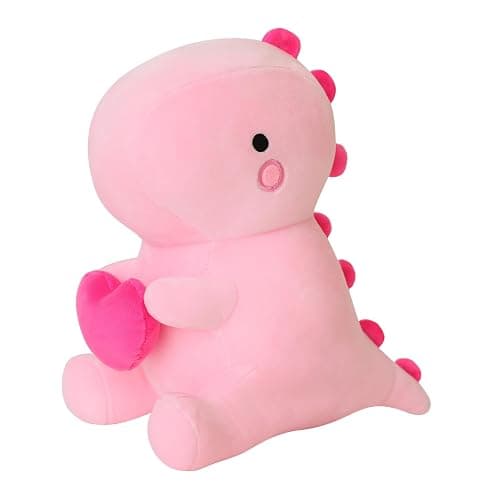 SQEQE Dinosaur Stuffed Animal, Loving Soft Dino Plush Toys with Holding Heart, Sweet Romantic Anniversary Birthday Gift for Her Girls Boys Girlfriend(Pink,12 inch) - Image 1