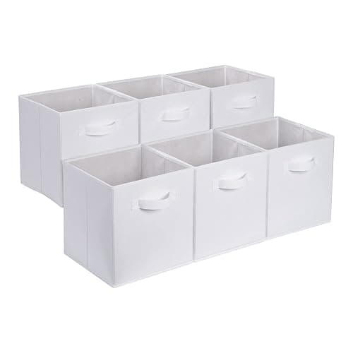 Amazon Basics Cube Organizer Storage Bins Handles, Collapsible Fabric, Pack of 6, 13"x13"x13", White - Image 1