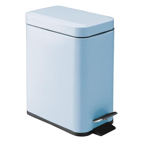 mDesign Small Modern 1.3 Gallon Rectangle Metal Lidded Step Trash Can, Compact Garbage Bin with Removable Liner Bucket and Handle for Bathroom, Kitchen, Craft Room, Office, Garage - Matte Light Blue - Image 1