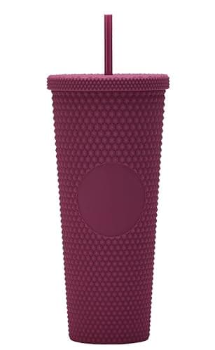 Essasea 24oz DIY Studded Tumbler.Matte Burgundy Studded Tumbler with Lid and Straw.Reusable Double Walled Insulated Travel Tumbler.Plastic Acrylic Pastel Colored Tumbler Cup for Iced Coffee Smoothie. - Image 1