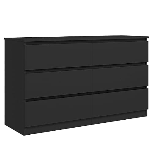 Vibe & Dine 6 Drawer Double Dresser, Modern Chest of Drawers with Wide Storage for Closet, Bedroom, Living Room, Black - Image 1