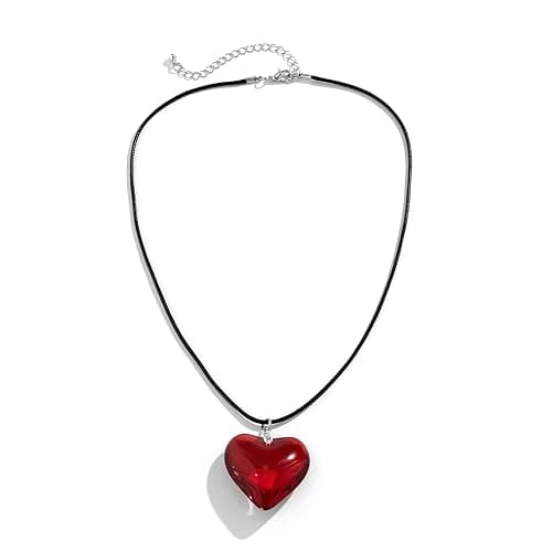 YURAOER Chunky Puffy Heart Choker Necklace - Big Heart Pendant Adjustable Velvet Chain Heart Necklaces for Women Y2K Trendy Jewelry Accessories - Image 1