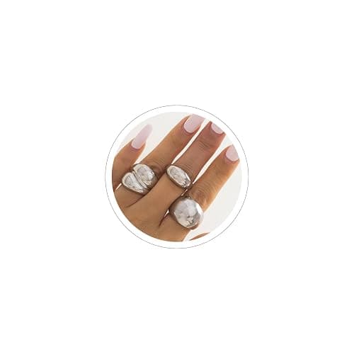 Sora Tuki Chunky Gold & Silver Rings for Women - Bold, Thick, Open Dome Statement Rings - 3_Silver 3pcs Dome Ring - Image 1