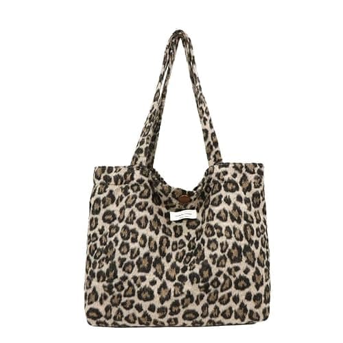 fdsmall Leopard Tragetasche für Frauen, wiederverwendbare große Damen Geparden Schultertasche Canvas Große Kapazität Einkaufstaschen Fasion Handtasche für Büro, Einkaufen, Reisen - Gelb - Image 1