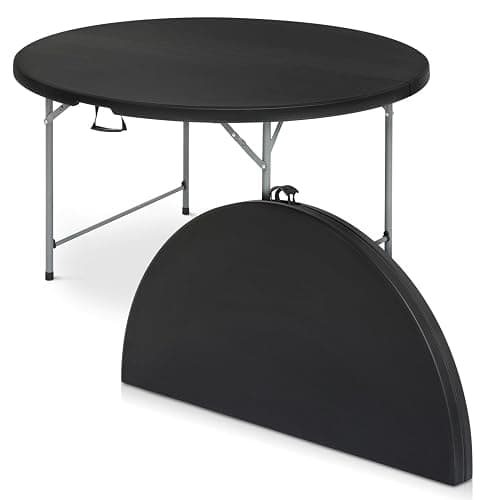 OS MOTOR 60 Inch Round Folding Table with Carry Handle, Portable Heavy Duty Plastic Utility Table with Steel Legs for Party, Wedding, Camping, Indoor, Outdoor Event, Black - Black - 60" Diameter - Image 1