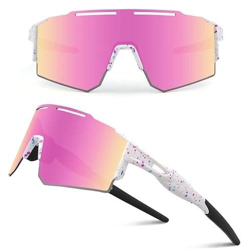 Ukoly Cycling Sunglasses for Men Women with 3 Interchangeable Lenses, Polarized Sports Sunglasses, Baseball Sunglasses - 1 Lens/Pink - Image 1
