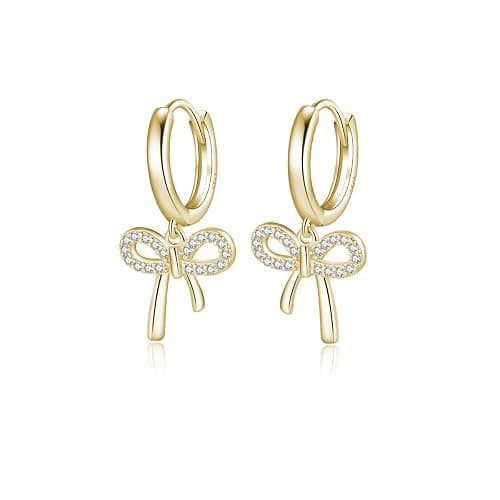 Reffeer Solid 925 Sterling Silver Bow Drop Hoop Earrings for Women Teen Girls Bowknot Hoop Earrings Huggie Ribbon Earrings - Image 1