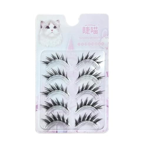 Fake Eyelashes False Eye Lashes Daily Strip Cross Black Thin Band LASGOOS Comic Manga Natural Curl Winged Lashes Cosplay Lash for Wedding Party Work Natural Look Eye Makeup 5 Pairs - Image 1