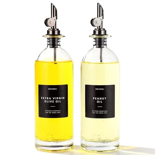 Molimoli Oil and Vinegar Dispenser with Metal Pour Spout, Weighted Pourer, Glass Bottle Dispenser for Kitchen, Olive Oil Cruet, Glass Olive Oil Bottle | 500ml, Set of 2 - 500ml, Set of 2 - Black - Image 1