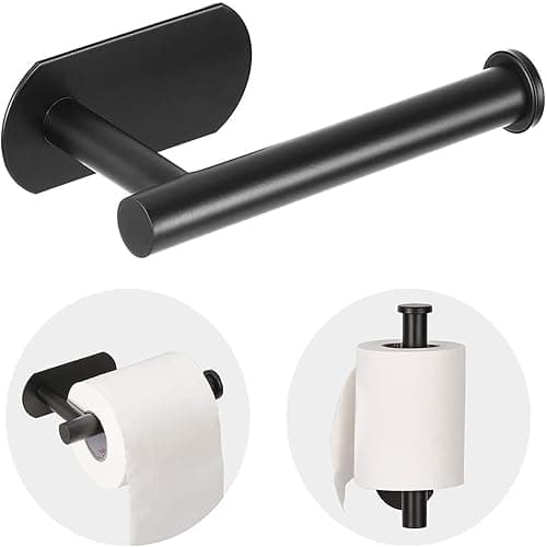 JOPOFI Toilet Paper Holder - Self Adhesive Toilet Paper Holder Wall Mount for Bathroom, SUS 304 Stainless Steel Command Strip Toilet Paper Roll Holder Stick On Wall, No Drilling - Matte Black - Image 1
