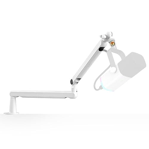 FIFINE Boom Arm Mic Stand, Low Profile Microphone Arm Stand, Podcast Mic Boom Arm with Desk Mount, Cable Channels Management, Metal Boom Arm White for Recording/Streaming/Gaming/Home Office-BM88W - Image 1