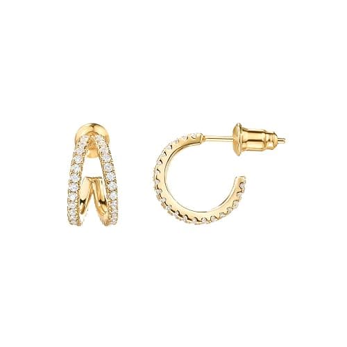PAVOI 14K Gold Plated Split Huggie Hoop Earrings for Women - 925 Sterling Silver Posts Dainty Multi Hoop Huggie Earrings - Trendy Gold Jewelry - Image 1