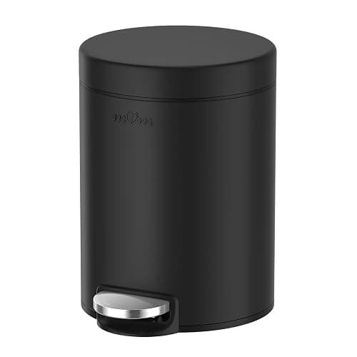 mVm Bathroom Trash Can,1.3 Gallon/5 Lliter Small Trash Can with Lid and Foot Pedal,Soft-Close,Anti-Fingerprin.Step Round Stainless Steel Garbage Can for Bathroom,Bedroom,Office,Living Room(Black) - Image 1